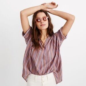 Madewell XS Courier Button Down Shirt Rainbow Stripe Back Buttons Oversized‎